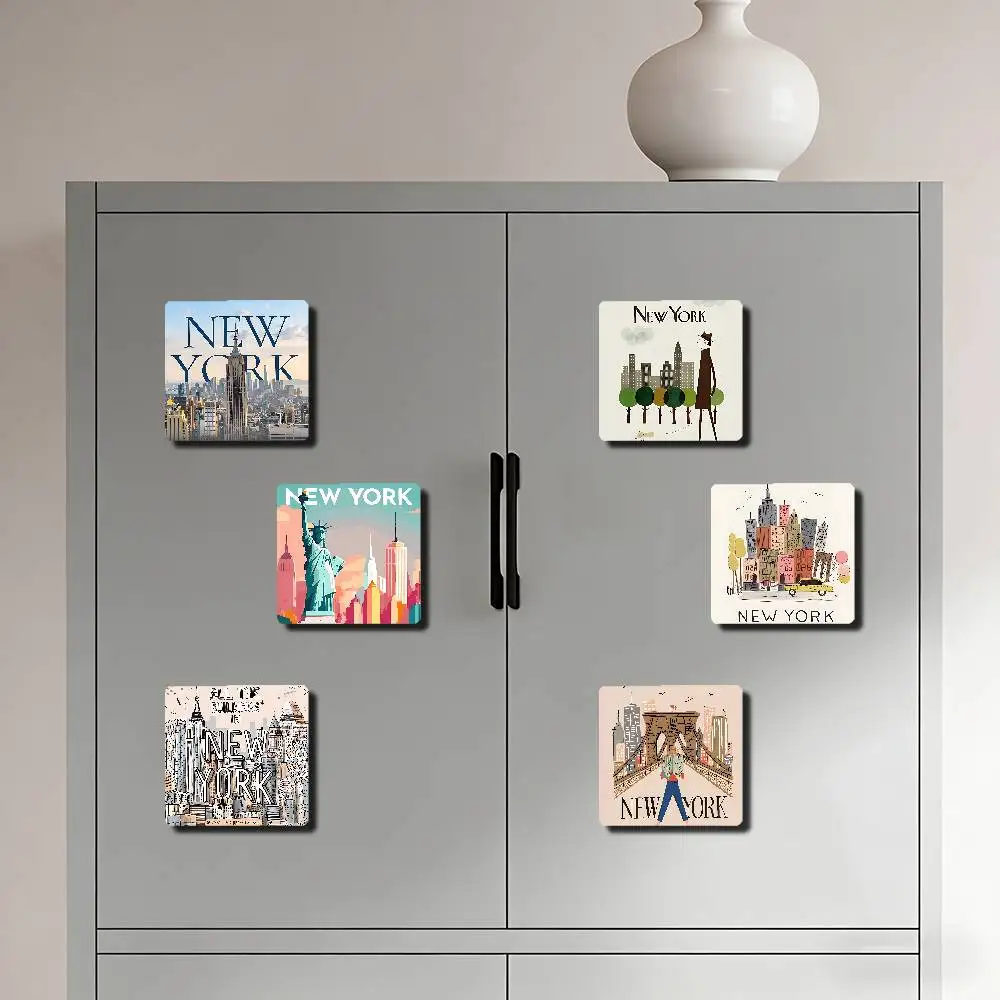 New York City Fridge Magnet Set Creative Square Decorative Adhesive Stickers Magnets For Festival Gift