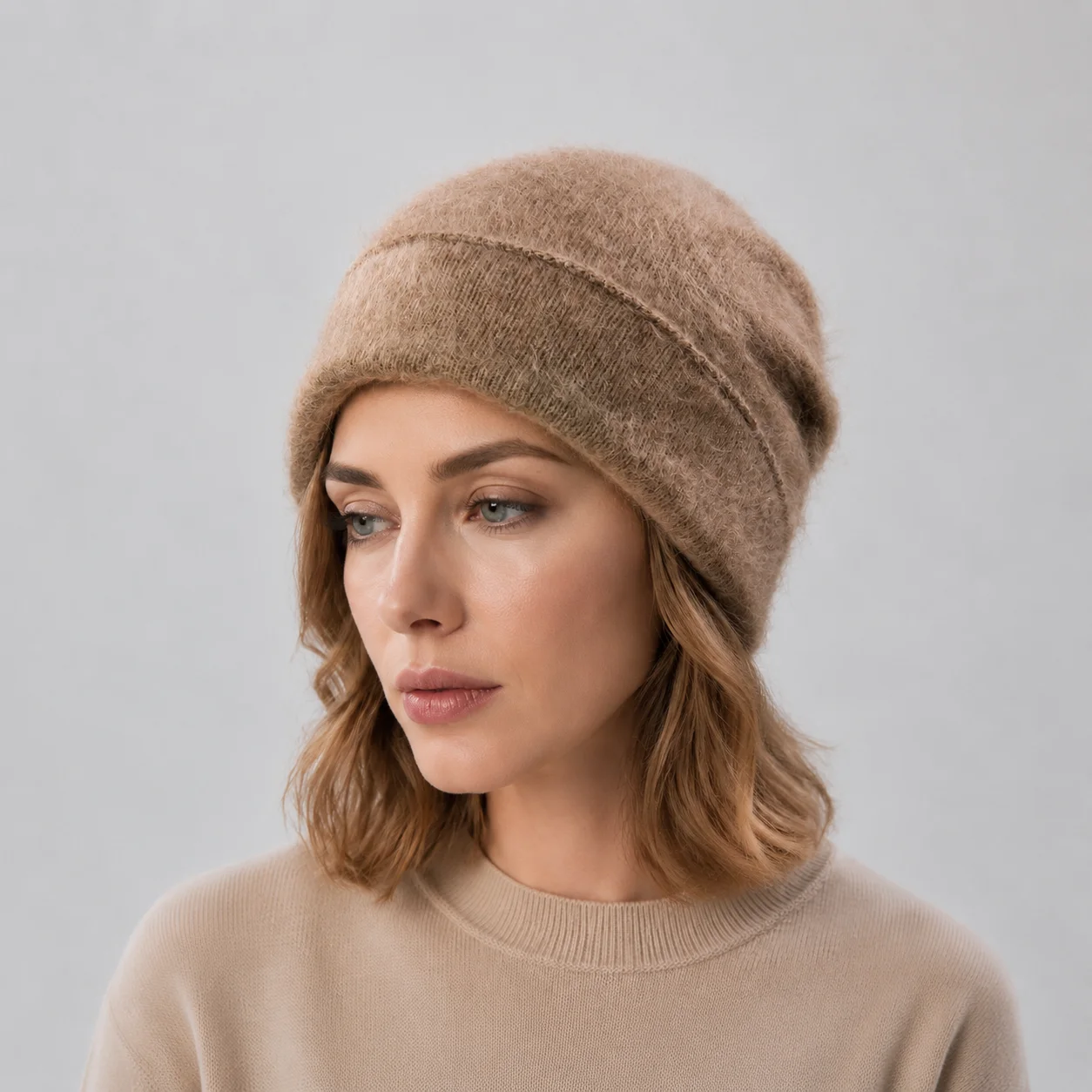 USPOP Wool Cashmere Mulberry Silk Blend Beanie for Women Men Soft Brushed Seamless Knitted Winter Hat Unisex Warm Cap