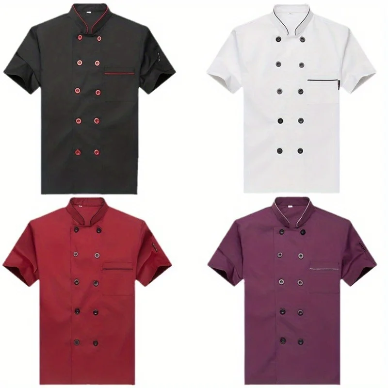 Chef's Work Uniform Men's Short Sleeved Summer Breathable Solid Color Catering Restaurant Cafeteria  Uniform Long Sleeved