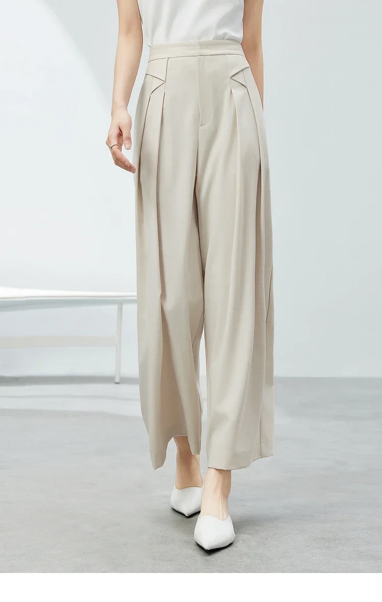 

SENTUBILA Wide Leg Ankle-length Pant 2024 Summer New Fashion High Waist Loose Women Pants Commuter Simple Trousers 142K54039