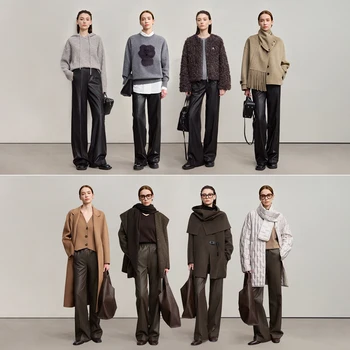Women's PU Leather Wide-Leg Pants 6 AMII Pants For Woman 2026 Winter New Minimalist Commuter PU Leather Loose Wide-leg Pants Casual Office Lady Trousers 12524063 6