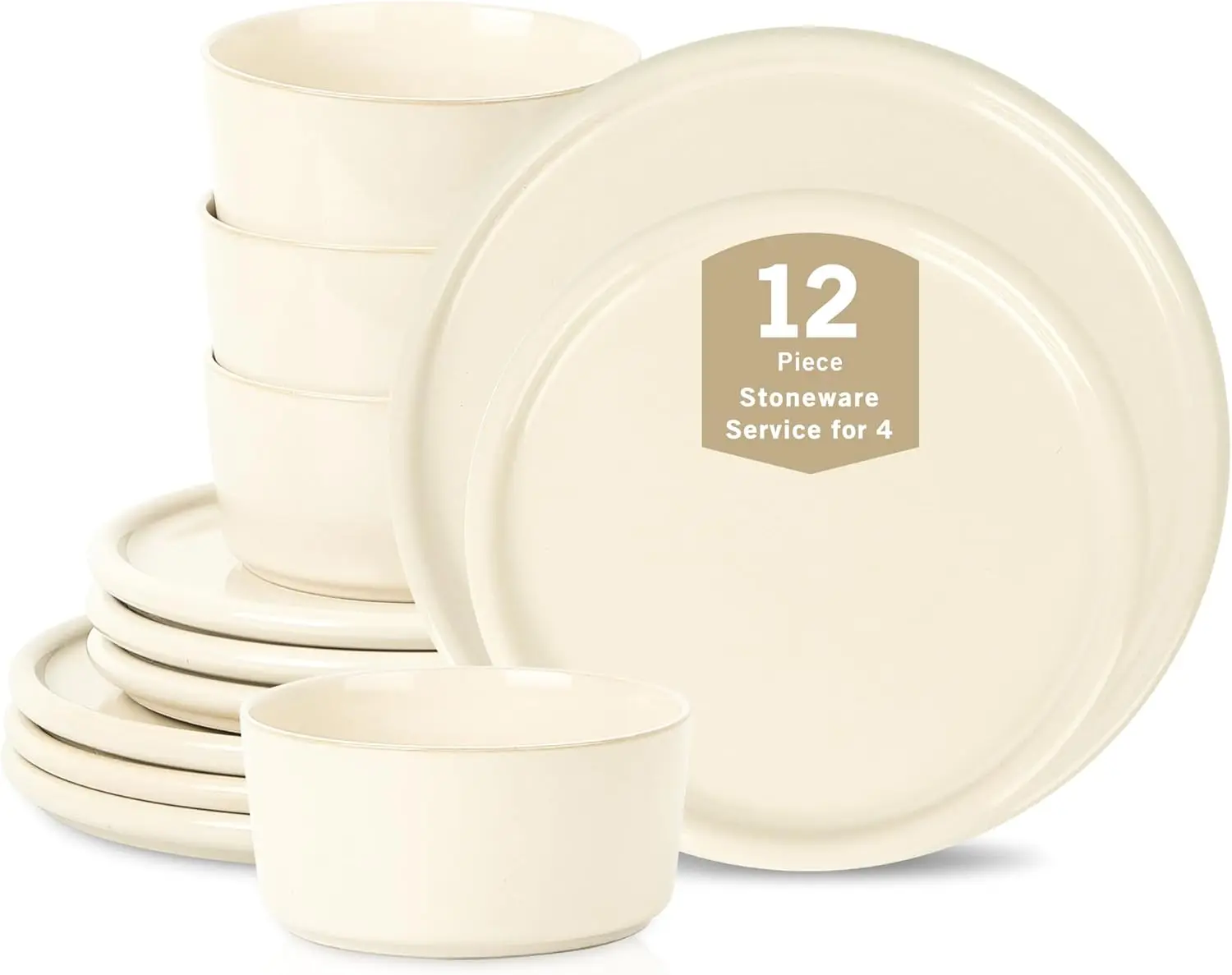 

Eden 12-Piece Dinnerware Set Stoneware, Plates and Bowls Set, Dishwasher and Microwave Safe Dish, Dish Set for 4, Beige