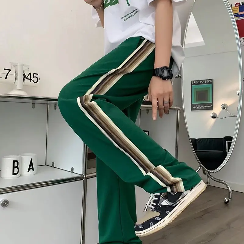 2022 New Arrivals Striped Vintage Green Casual Men Tracksuit Pants All-match Sweatpants Male Baggy Women Straight Long Trousers