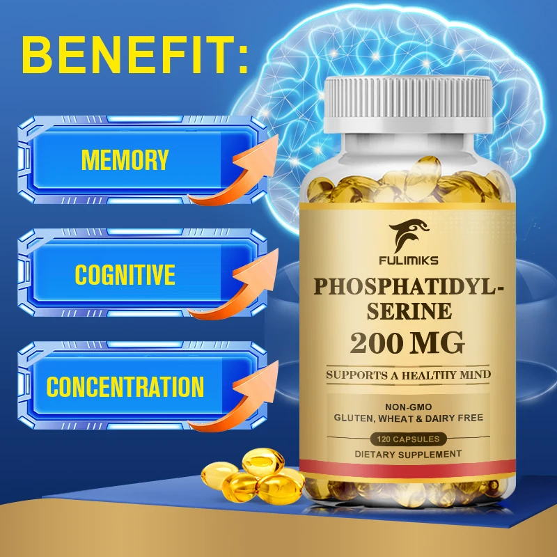 Phosphatidylserine 200mg Capsules, Support Memory Concentration Cognitive Function, Relieve Mental Stress & Nourish Brain Health
