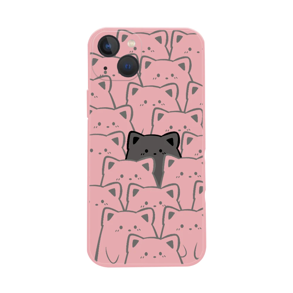 Capa Do Telefone Bonito Gato Dos Desenhos Animados, Cor Doce, Macia, Silicone, Caso TPU, iPhone 11, 12, 13, 14, 15 Pro, XS, Max, X, XR, 7, 8, 14, 15