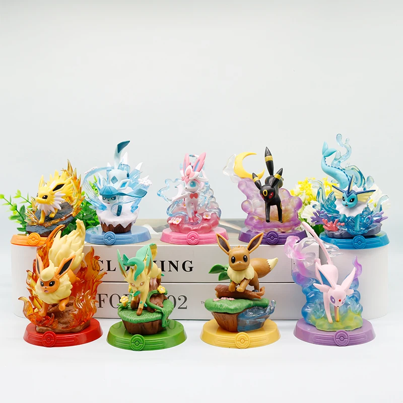 جديد 9 نمط البوكيمون Eeveelution Espeon Sylveon Glaceon Leafeon Vaporeon Umbreon Flareon Pokémon نموذج أنيمي الشكل الحلي لعبة