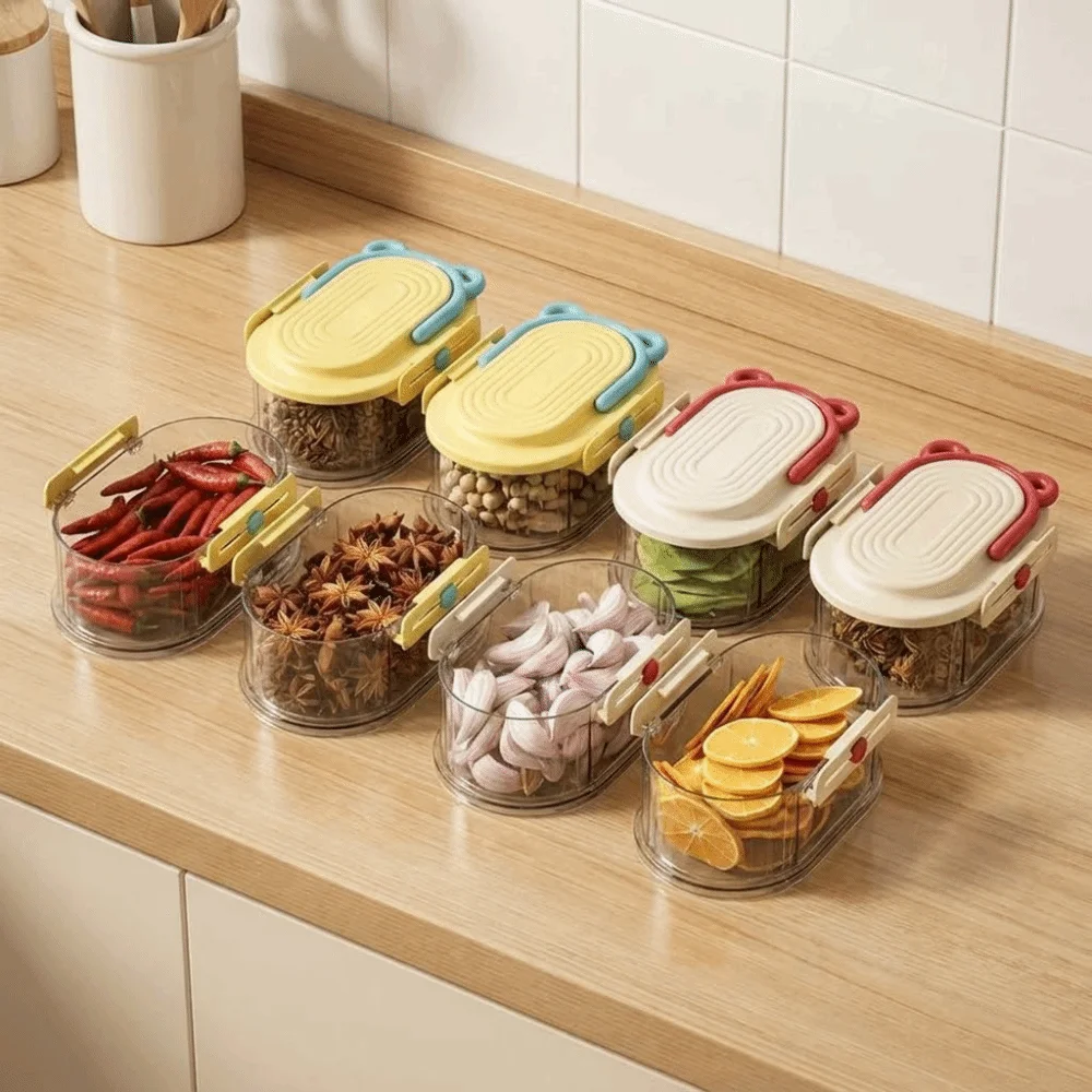 Stackable Spice Storage Box Moisture Proof Snap-on Lid Sealed Storage Container Large Capacity Plastic Timed Seasoning Jar