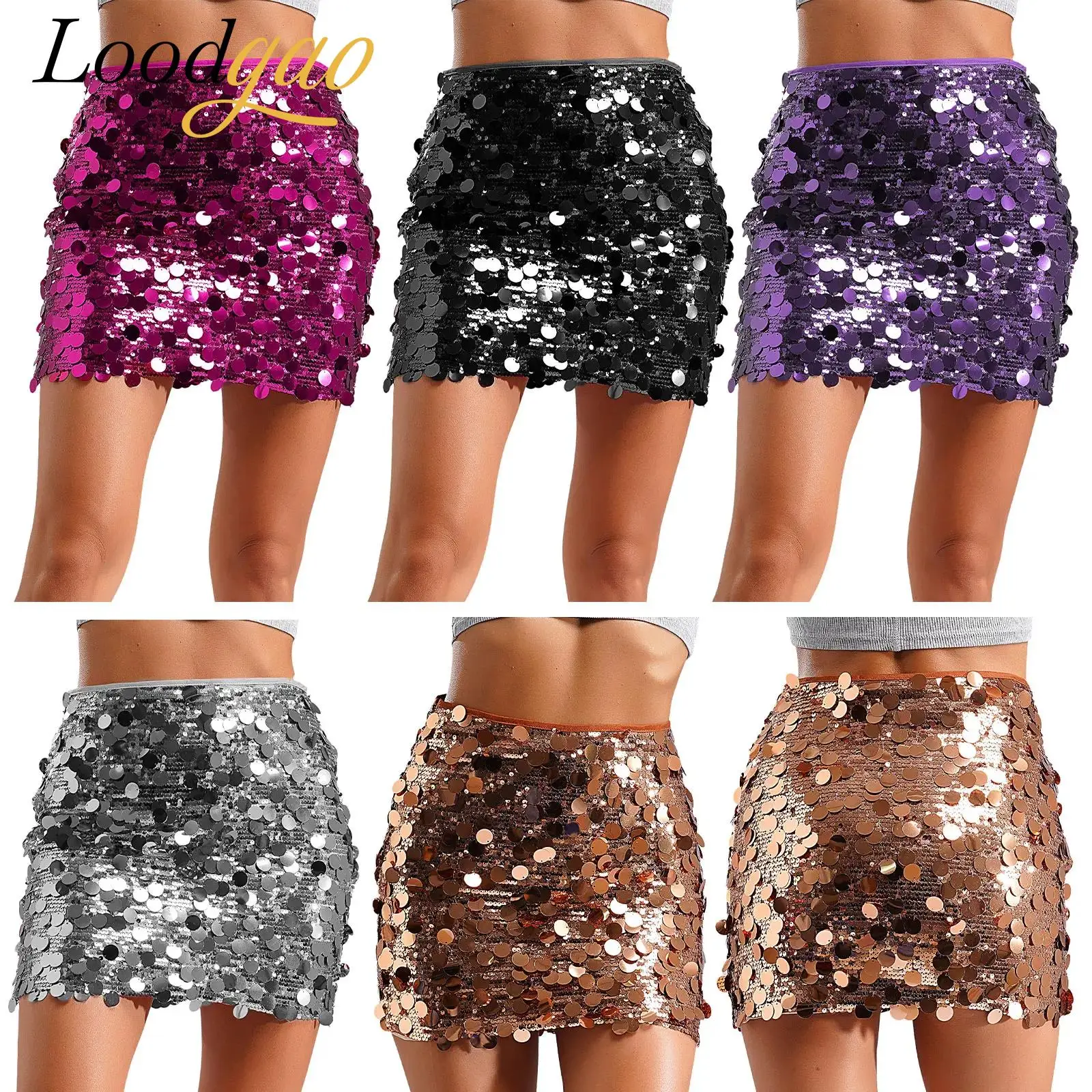 

Women's Sequins Bodycon Skirt Shiny Mini Skirts Rave Bar Festive Party Outfits Music Festival Carnival Woman's Clothes Clubwear