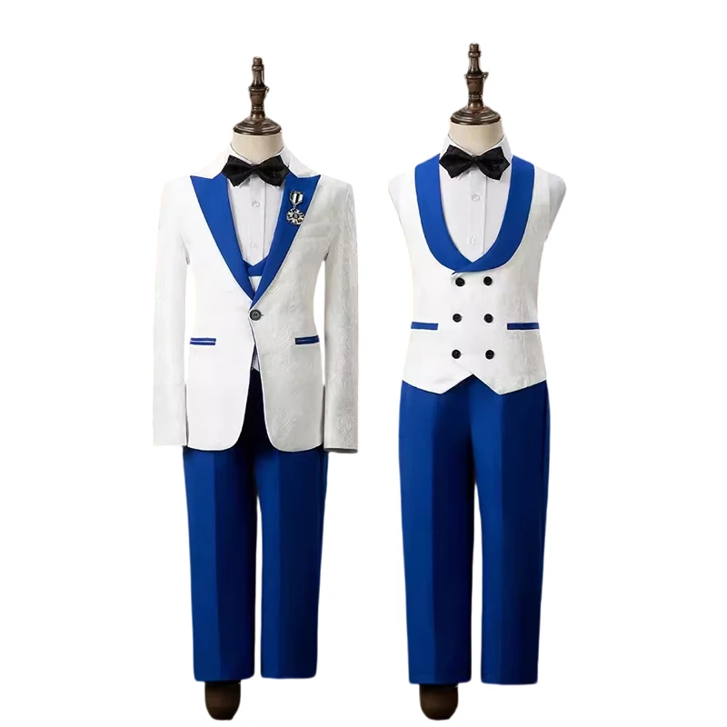 

Children's Jacquard Satin High-end Suit Boy Catwalk Performance Birthday Photography Costume Kids Blazer Vest Pants Outfit