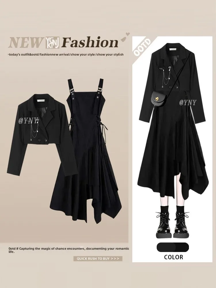 

Hebenv Style Women's Suit Jacket And Belted Dress Set Autumn Fashion Two-Piece Ensemble Casual Versatile Slimming Design