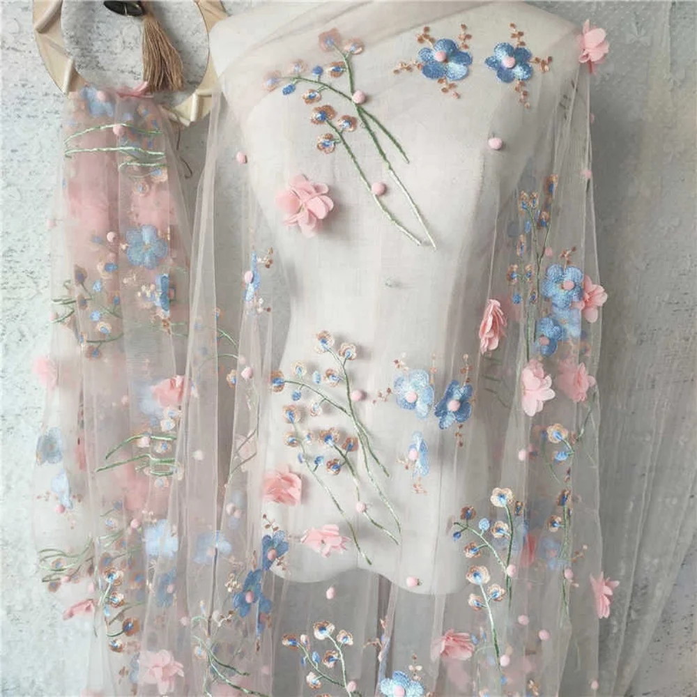 

Pom-Pom Appliqued Dress with Tulle Embroidery 3D Floral Design Skirt Women's Evening Gown Home Decor Curtain Accessories