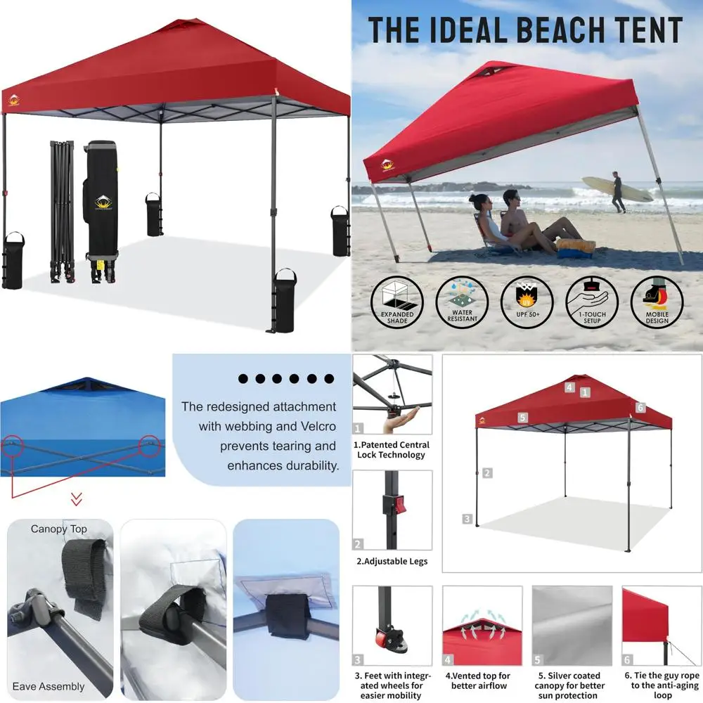 

Instant Pop Up Canopy Tent 10x10 - One Push Setup Outdoor Beach Tent with Carry Bag, Easy Storage and Transport
