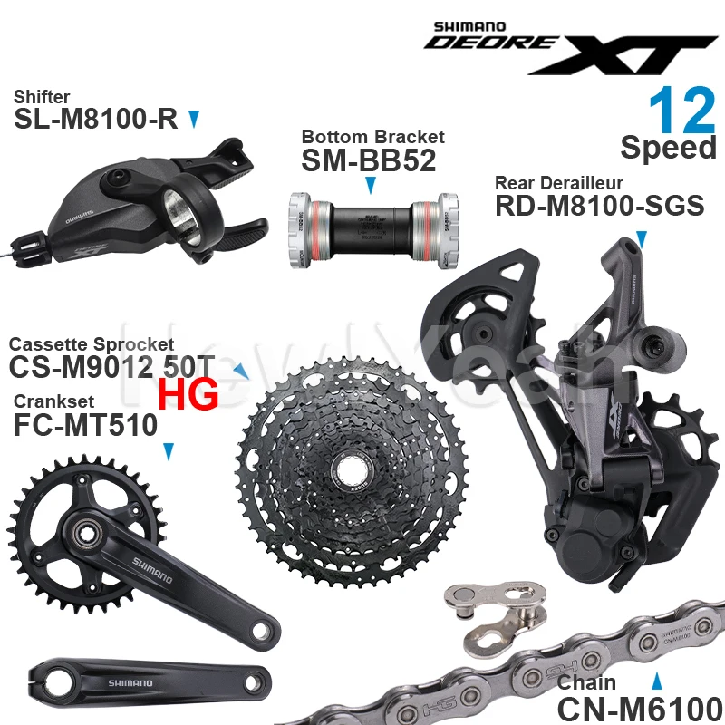 SHIMANO DEORE XT M8100 12 Speed Groupset include Shifter Rear Derailleur CRANKSET and Cassette Sprocket 50T/52T CN-M6100 Chain