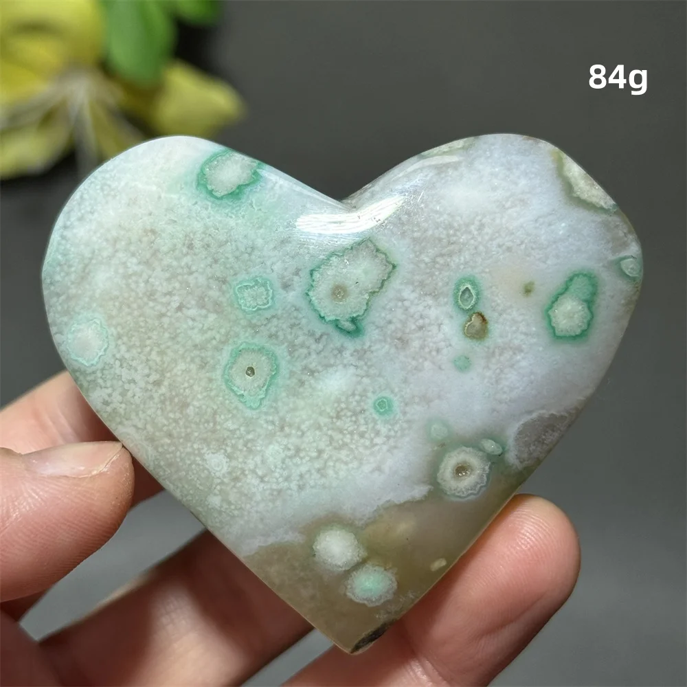 Natural Gemstone Green Cherry Agate Heart-Shaped Mineral Crystal Home Garden Decoration Lucky Gift Energy Therapy Prayer