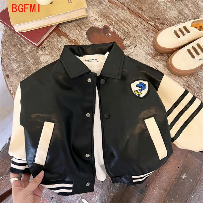 Boys Handsome Jacket Outerwear Spring Autumn New Korean Children\'s Vintage Zipper Pu Leather Clothes Fashion Baby Jackets Top