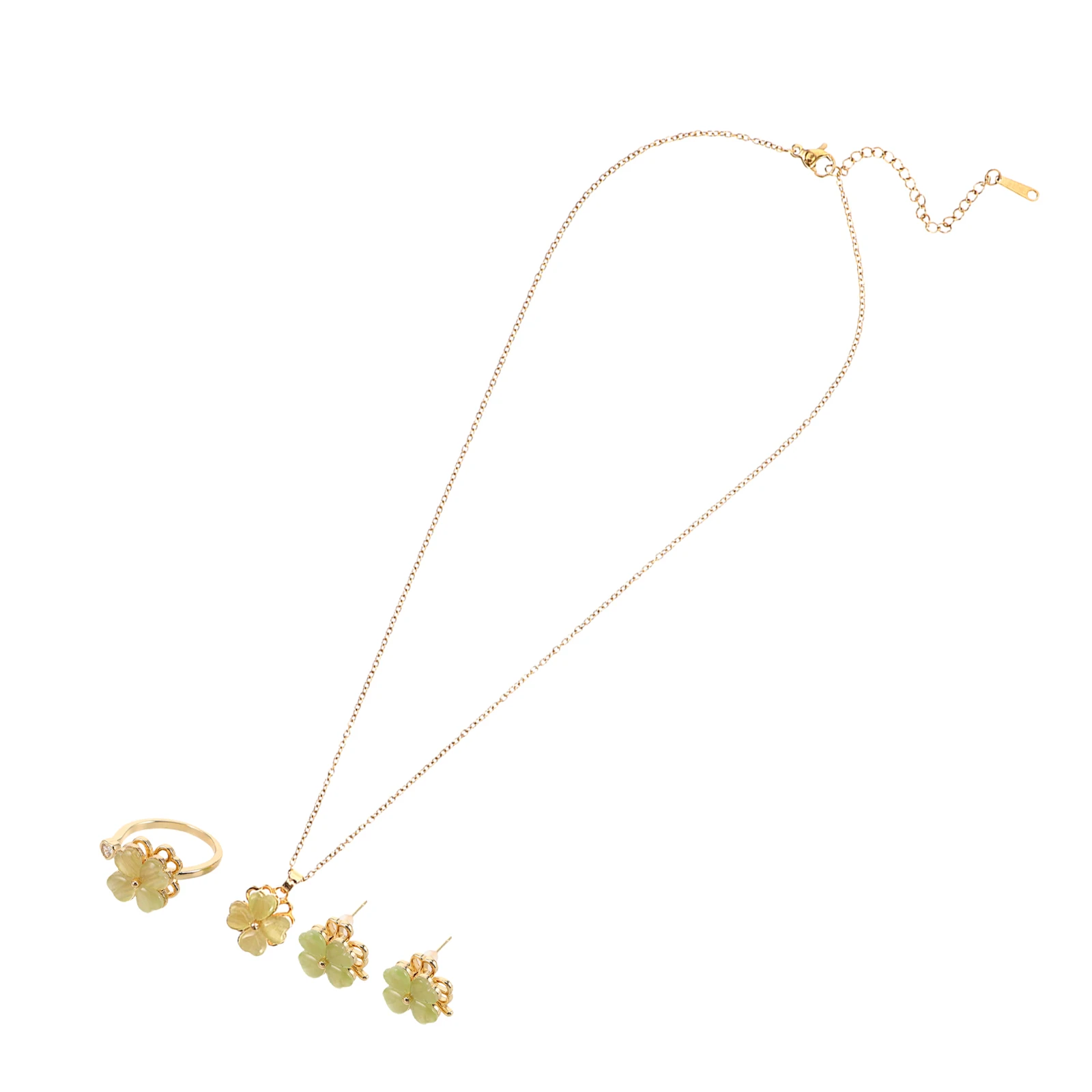 

Clover Necklace Set Lucky Women Jewelry Cat Eye Stone Rotating Green Pendant Simple Elegant Design Versatile Style