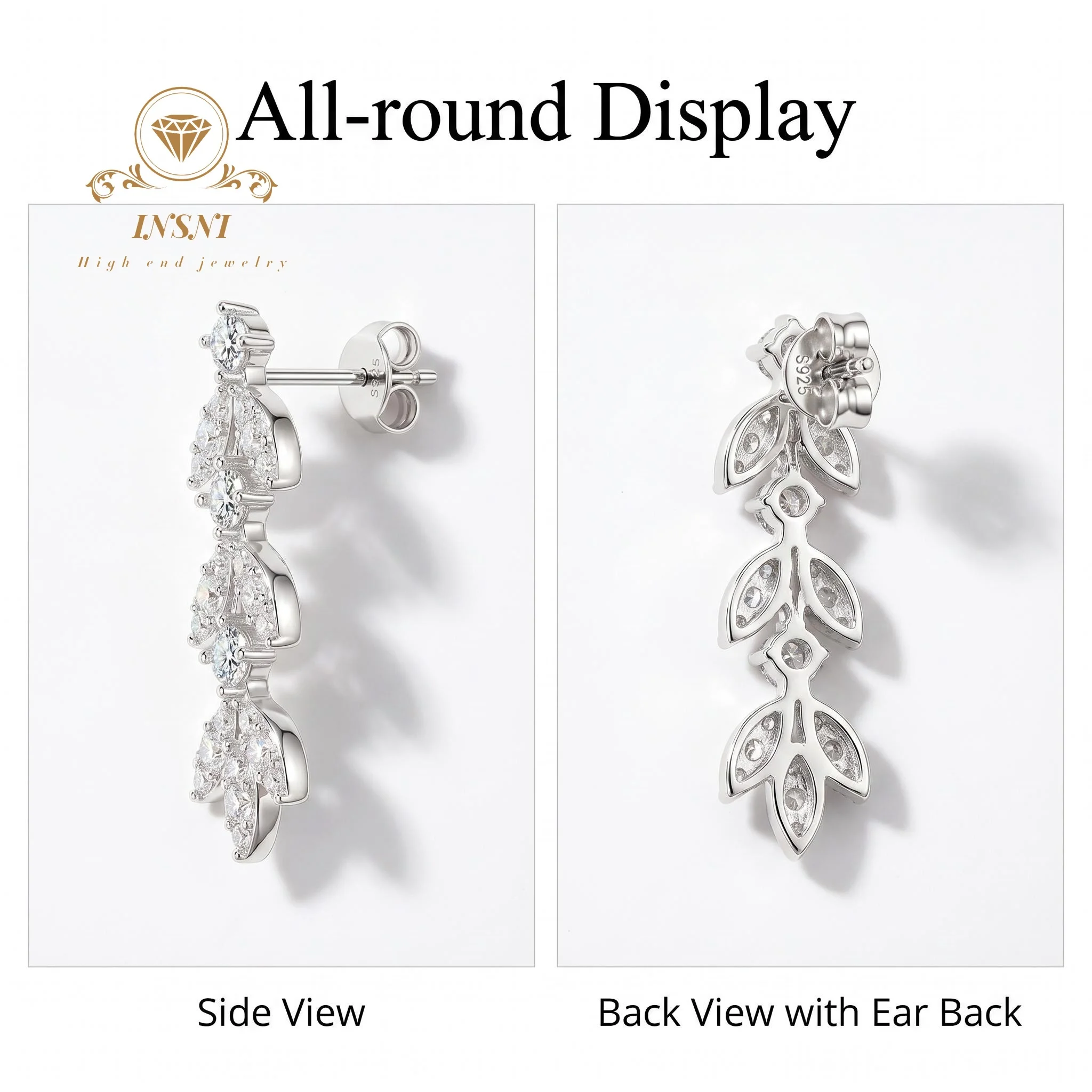 Moissanite Fringed Earrings Niche High-end S925 Sterling Silver Leaf Stud Earrings Pendant Jewelry Affordable Gift  for Women