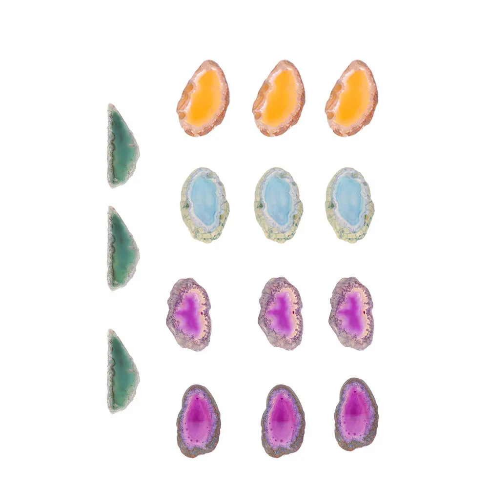 15pcs Colorful Agate Slices Natural Stone For Diy Pendant Wind Bell Decor Craft Jewelry Making Kit Wedding Centerpiece