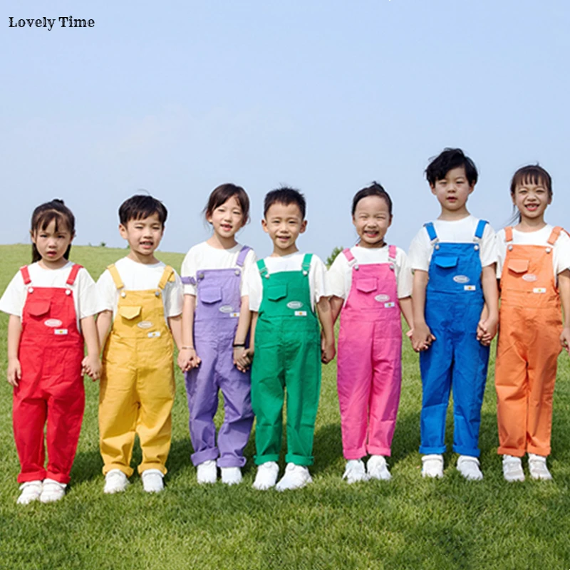 Kids Hip Hop Colorful Overalls Girls Sweet Dungaree Children Candy Color Jumpsuit Street Dance Romper Boys Streetwear Trousers
