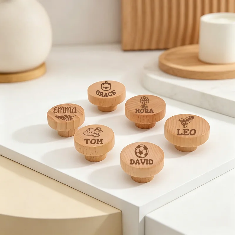

Custom Engraved Wooden Drawer Knob, 6pcs Handmade Wood Cabinet Pull, Dresser Drawer Knobs, As Decorative Handles for Furniture