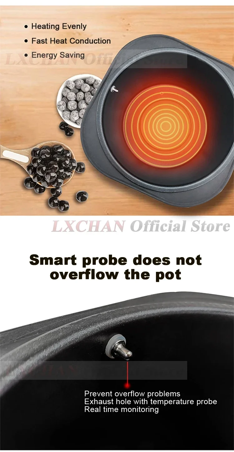 HomeWise 9L وعاء التابيوكا الكهربائية التلقائي اللؤلؤ غير عصا وعاء التحكم الذكي في درجة الحرارة فقاعة بوبا طباخ متعدد الأغراض