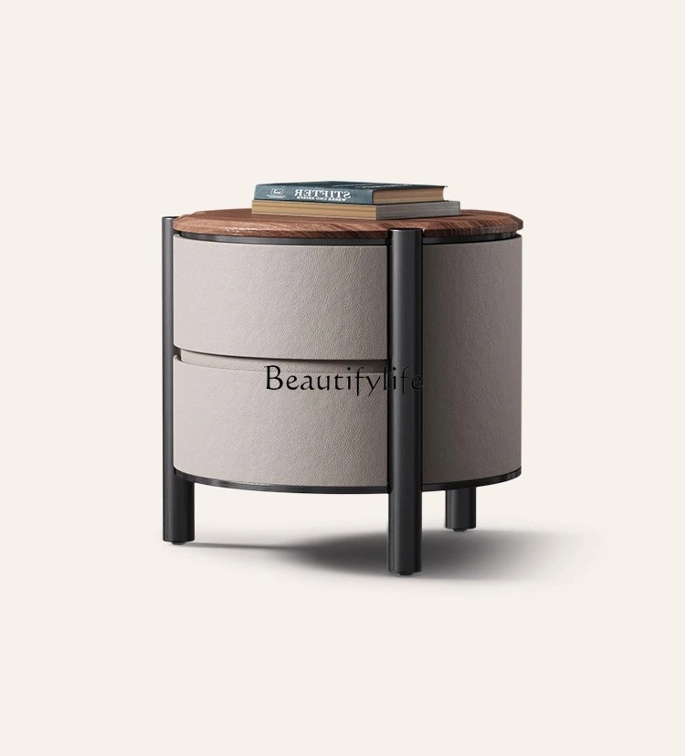 

Italian bedside table Walnut round modern high-end bedside table