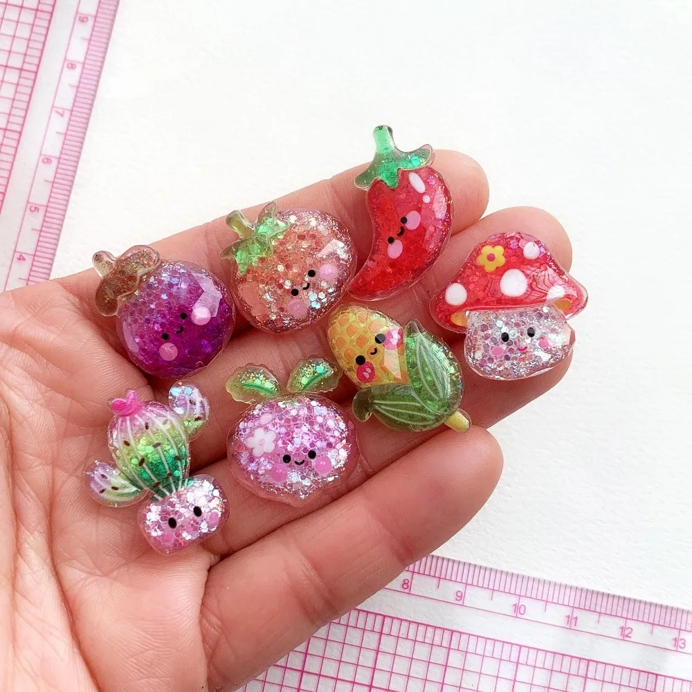 10pcs Mini Kawaii Resin Shining Vegetable Flat Back Cabochons Scrapbook Diy  Party Hairpin Accessories Home Decoration Craft
