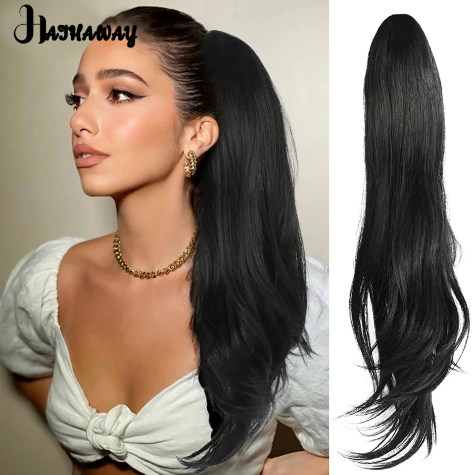 

24 Inch Wavy Hair Grab Clip Type High Ponytail Synthetic Fluffy Micro Curly Ponytail Natural Wig Tail Women Daily Wear