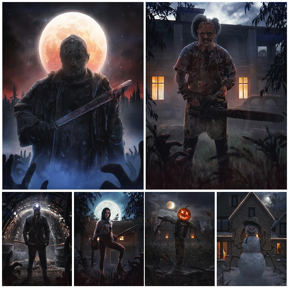 Cursed Demon Butcher Poster Print The Murderous Devil in Horror Movies Vintage Wall Art Canvas Painting Home Decoration Unframed