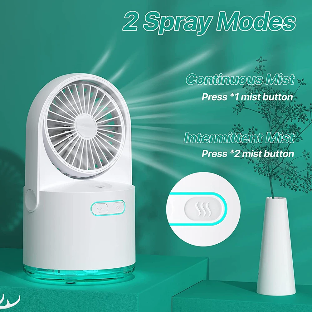 Ventola di nebulizzazione da tavolo ricaricabile piccola ventola di raffreddamento portatile Mister ventola di nebulizzazione da scrivania con vento a 3 velocità per l'home Office all'aperto