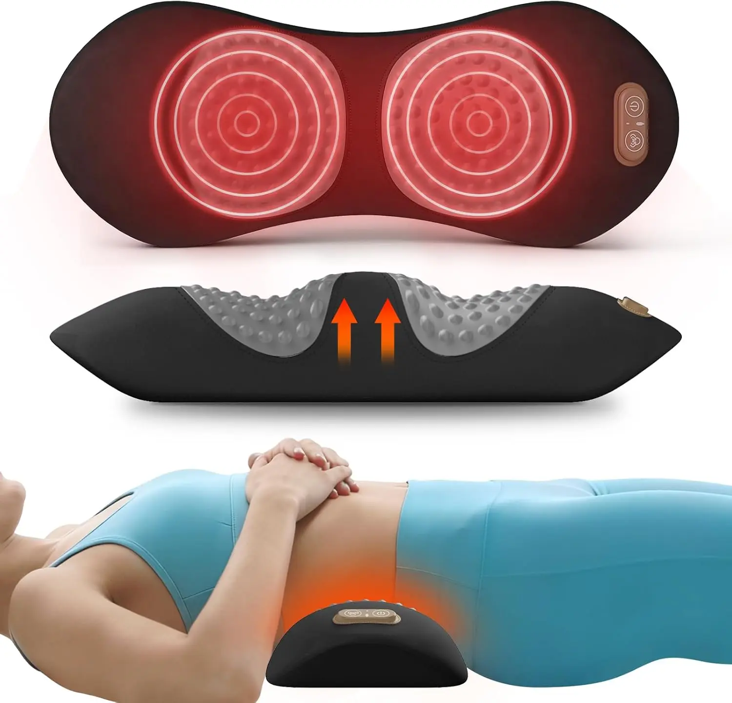 3-in-1 Lumbar Support Pillow for Bed and Chair, Triple Fusion Back Massager with Heat, Vibration & Traction