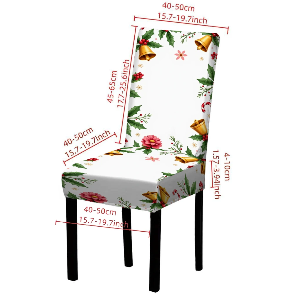 Christmas Dining Chair Covers with Jingle Bells Candy Cane Patterns Removable Kitchen Parsons Chair Covers for Winter Parties