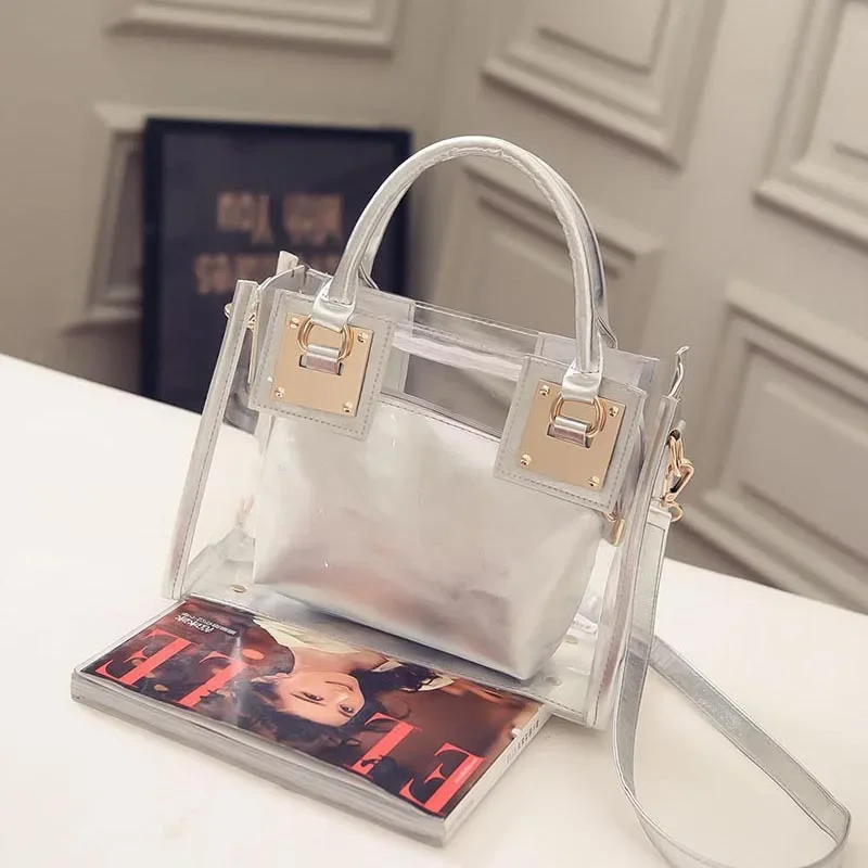 Female Crossbody 2pcs Fashion Shoulder White Bag Clear Jelly Clutch Purse Transparent Travel Handbags Lady Crossbody For Women