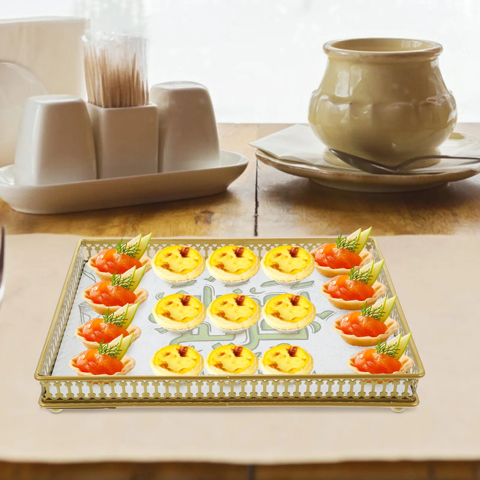 

Exquisite Wooden Iron Food Serving Tray Elegant Dried Fruit Cake Plate Party Decoration Dinnerware