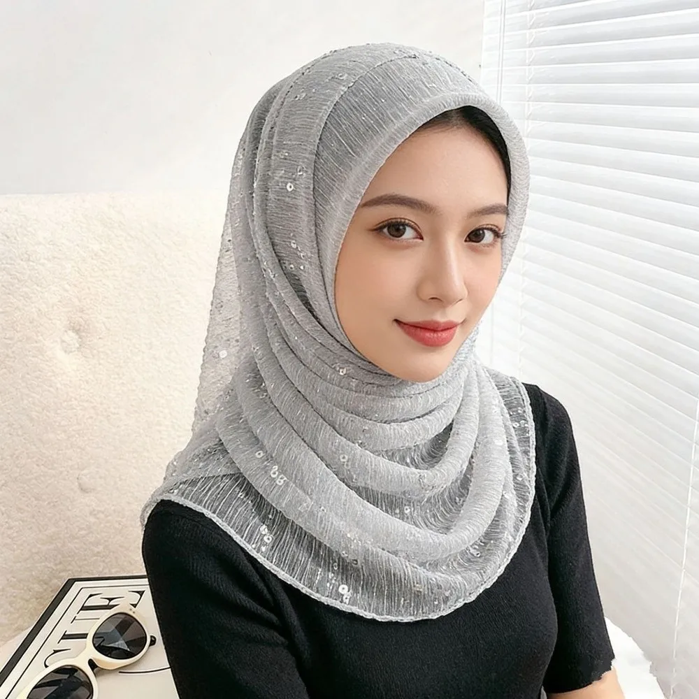 Elegant Shining Sequins Shawl Thin Transparent Lightweight Silk Scarf Breathable Solid Color Scarves Party Occasion