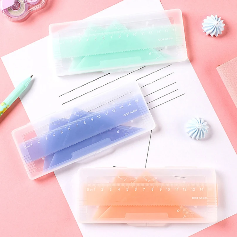 4Pcs Candy Color Ruler Set School Supplies 15cm Drawing Tool Triangular Ruler School Accessories Stationery Reglas Rules Set