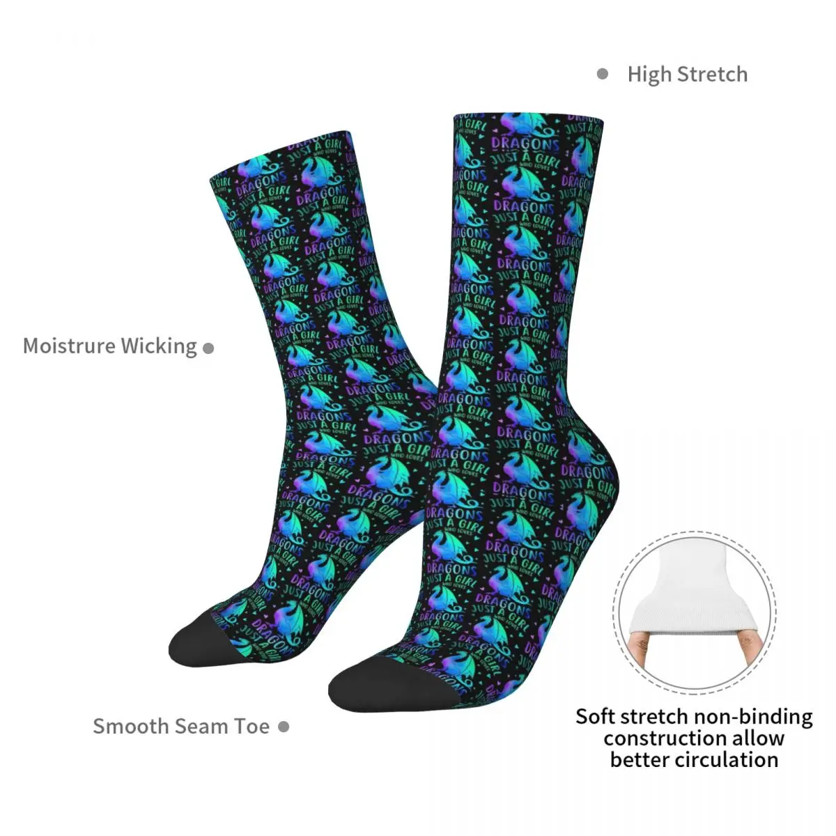 Cute Just A Girl Who Loves Dragons Women And Girls Socks Harajuku Sweat Absorbing Stockings All Season Long Socks Accessories