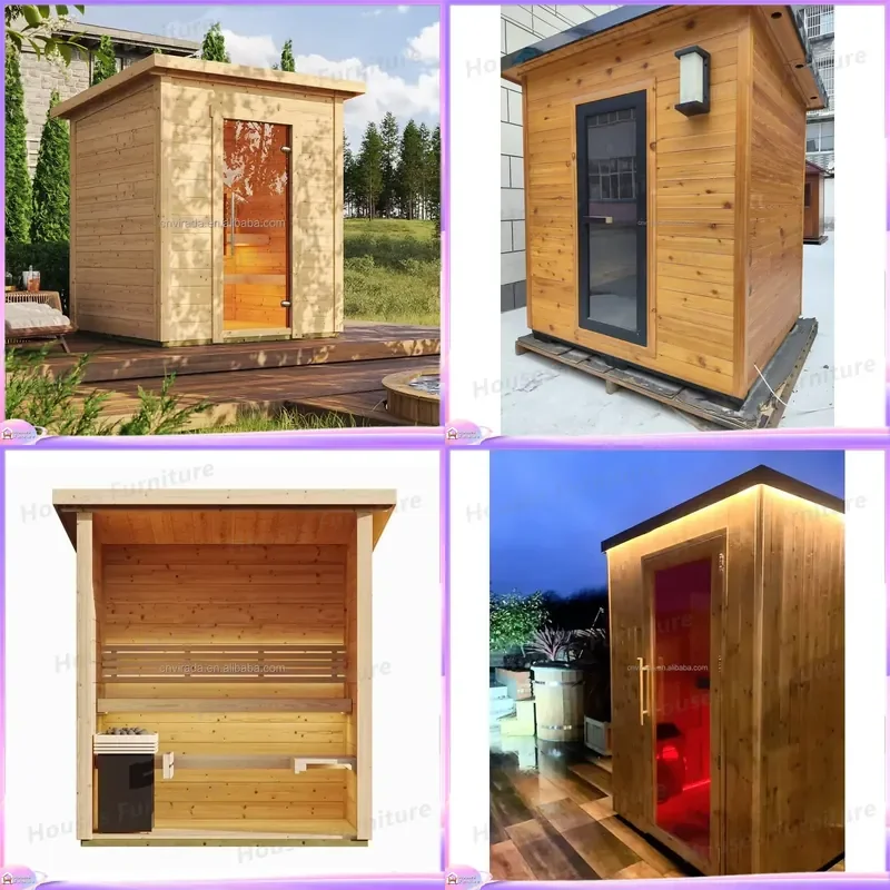 Deluxe Outdoor Sauna with Shower Combo Wet Dry Steam Room Custom Backyard Garden Spa Heater Kit Wood Burning