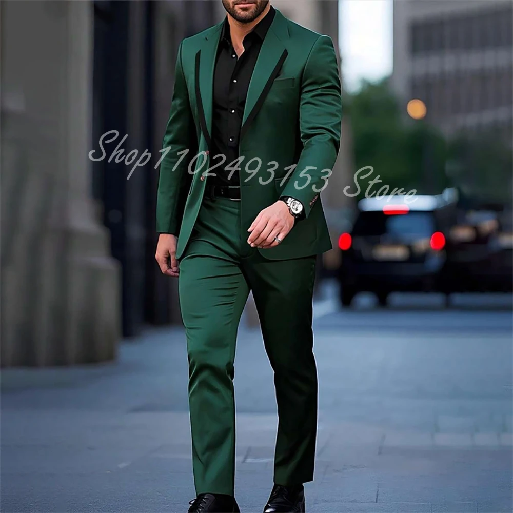 

Latest Coat Pants Designs Green Men Suit Slim Fit 2 Piece Tuxedo Groom Custom Wedding Prom Party Tuxedo Costume Homme Mariage