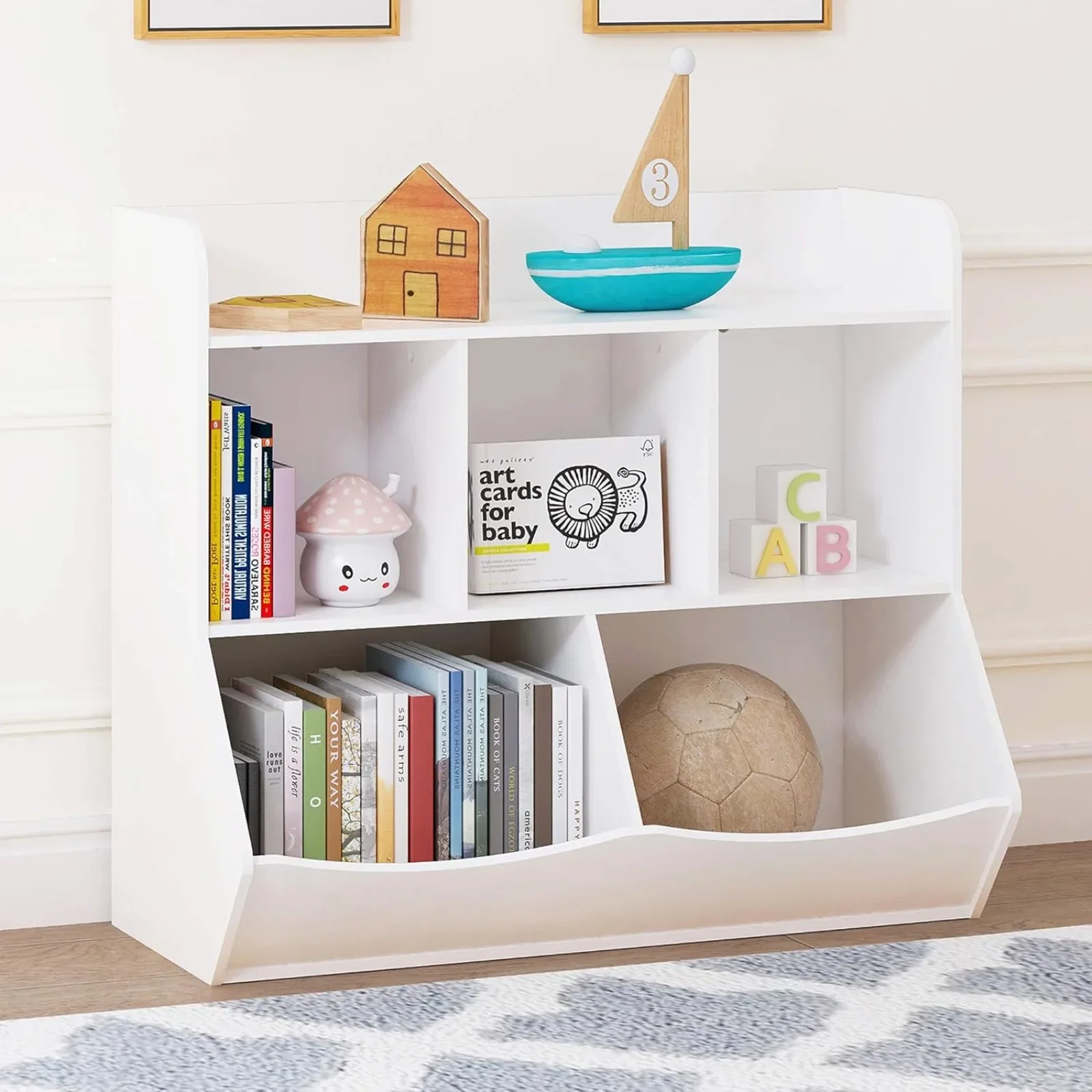 

US UTEX Toy Storage Organizer with Bookcase, Kid's Multi Shelf Cubby for Books,Toys,