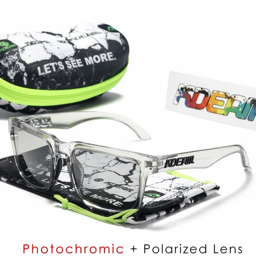 KDEAM-gafas de sol polarizadas fotocromáticas, lentes de sol deportivas para pesca, equitación, con Calavera, funda con cremallera, varios colores
