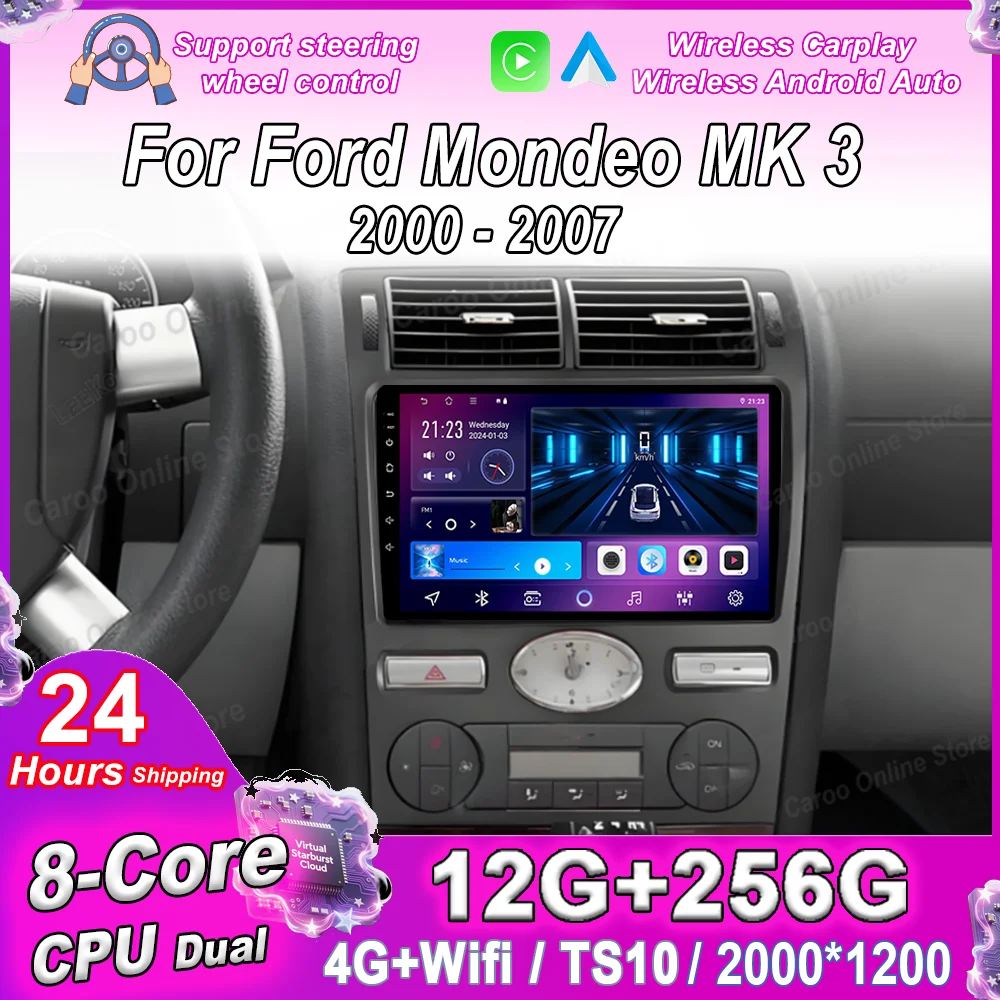 

Android 15 Radio Stereo GPS Navigation For Ford Mondeo MK 3 2000 2001 2002 2003 2004 2005-2007 Auto Multimedia Player Bluetooth