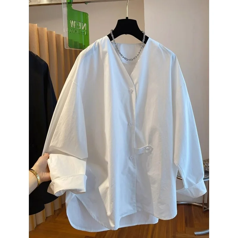 

plus Size 300 Pounds Korean Style Loose Long Sleeve V-Neck Shirt Men's Spring Autumn New Lazy Style Versatile Shirt Clothes