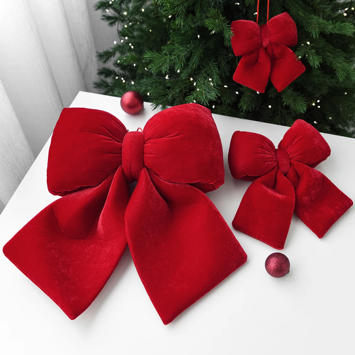 1 Stück, weihnachtliche 3D-Deko-Schleife in Weinrot, für Weihnachtsbaum, Weihnachten, Valentinstag, Hochzeitsdekoration.