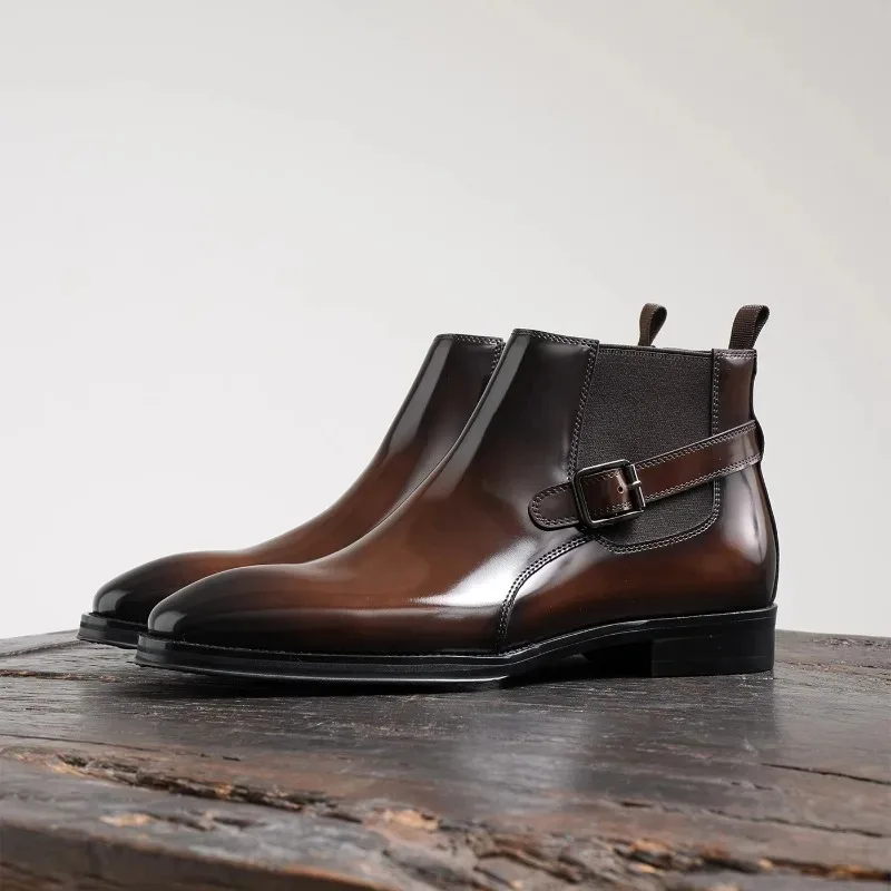 British Chelsea Boots Men Business High Top Shoes Male Fashion Commuting Office Formal Casual Genuine Leather Business Boots