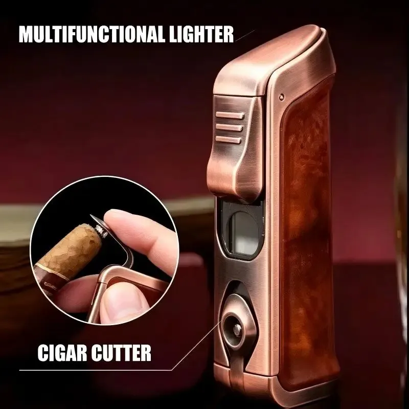 HONEST Metal High-end Strong Three Fires Butane Gas Lighter Turbine High Power With Cutter Cigar Lighters Smoking Tool Wholesale