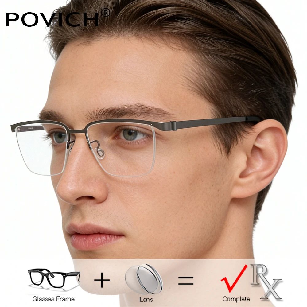

High-end Pure Titanium Prescription Glasses Progressive Myopia Lenses Office Optical Men Eyeglasses Filter Blue Light Screwless
