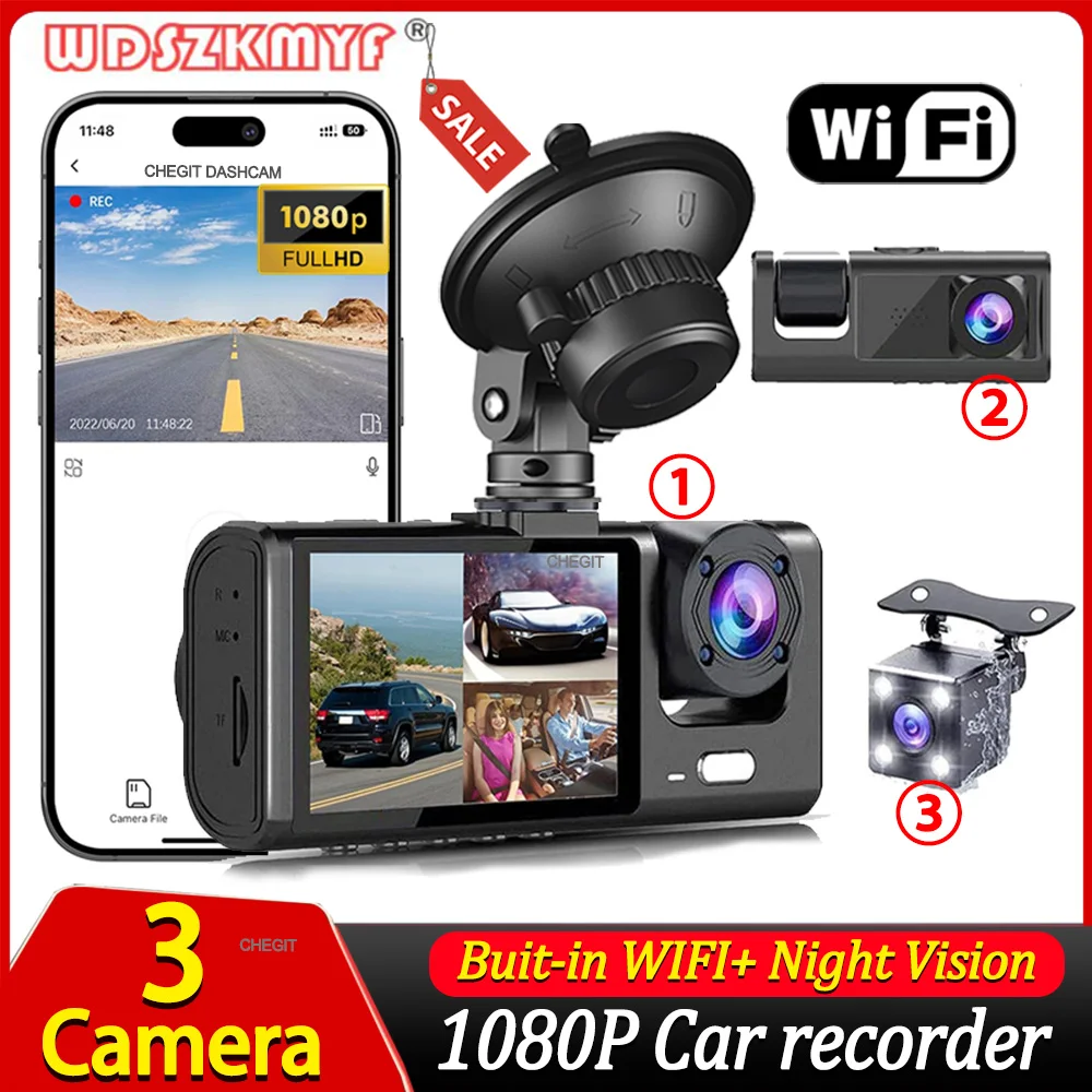 2/3Channel Dash Cam for Car 1080P Video Recorder WIFI APP Dashcam Car DVR  Front and Rear View Camera Night Vision car accessory