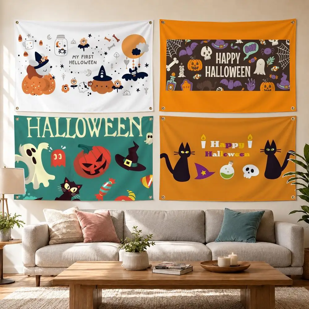 Halloween Colorful Halloween Cartoon Collection Flags Outdoor Decor Flaga Decorative Home Objects Barber Shop Decoration Garage