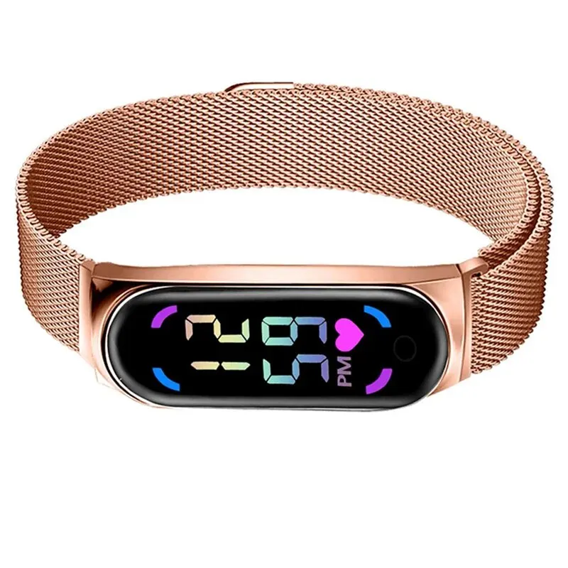 2024 New LED Women Watch Magnetic Watchband Strap Waterproof Touch Feminine Clock Fashion Digital Wristwatches